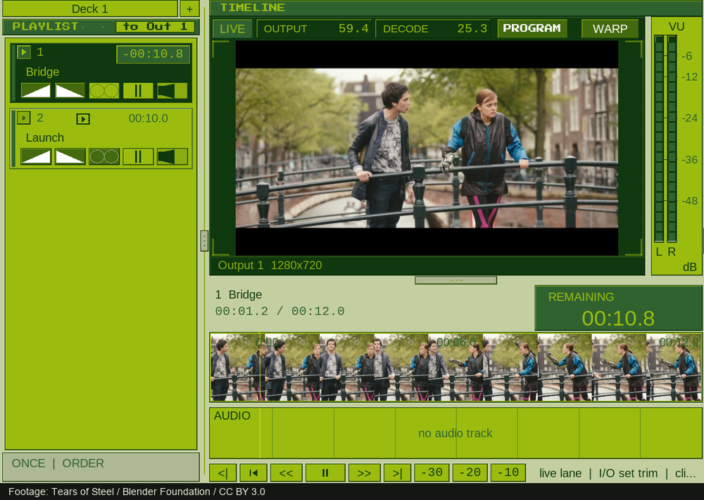 Effects switched on live while a clip plays in Deckboy 0.99.419.
